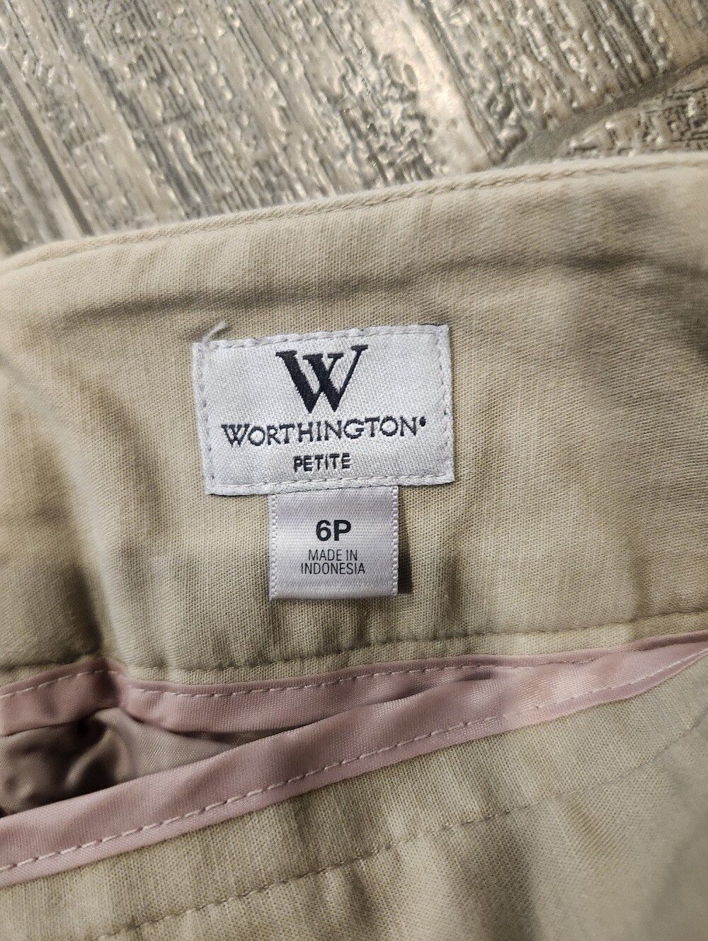 Worthington Petite Khaki Button Front Pencil Skirt | Women's 6P | Lined Business - Picture 5 of 9